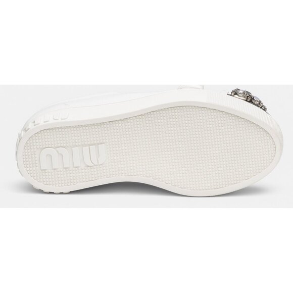 Miu Miu Swarovski Crystal Toe-Cap Nappa Leather Sneakers White Platform 40.5-10 - Picture 10 of 16